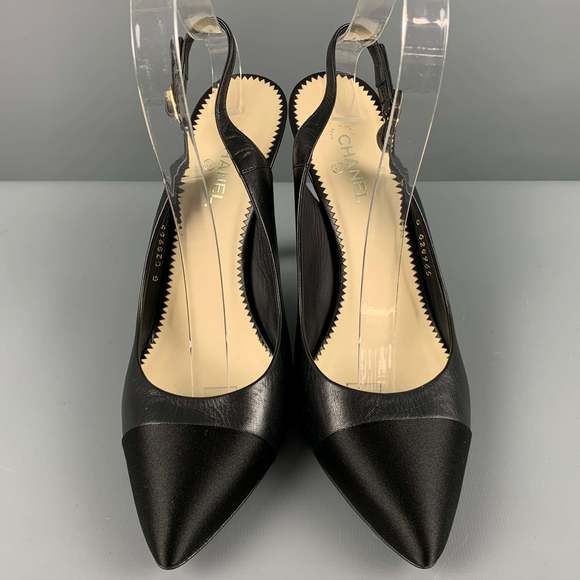 CHANEL Black Leather Slingback Pumps - Picture 5 of 10